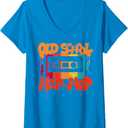 Womens Retro Old School Hip Hop 80s 90s Graffiti Cassette V-Neck T-Shirt Size L, Sapphire Blue
