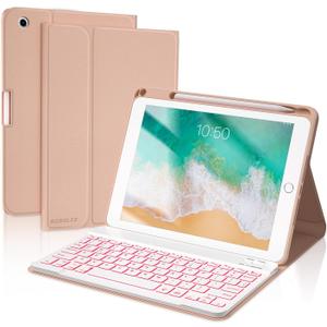BOBOLEE Keyboard Case for iPad 9.7 inch 6th Gen. 2018-5th Gen. 2017 - Air 2 Gen. 2014, Wireless Detachable BT Backlit 7 Colors Keyboards, Thin Slim Folio Cover Shell with Pen Holder, Auto Sleep Wake