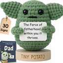 Dad Gifts From Son Daughter - Handmade Baby Yoda Positive Crochet with 30 Funny Signs - Star Wars Birthday Gift for Husband, Stepdad - Starwars Present Idea for Fathers Day | Dad Birthday Present Idea