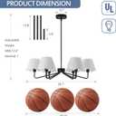 6-Light Black Farmhouse Chandelier with White Fabric Shade, Black Light Fixture for Dining Room Kitchen Island Living Room Entryway.E12.