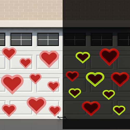 Fuutreo 26 Pcs Valentine's Day Garage Door Magnets 12/8/6/4 Inch Glow in the Dark Red Heart Garage Door Decorations Refrigerator Magnetic Car Stickers for Valentine's Day Wedding Party Supplies