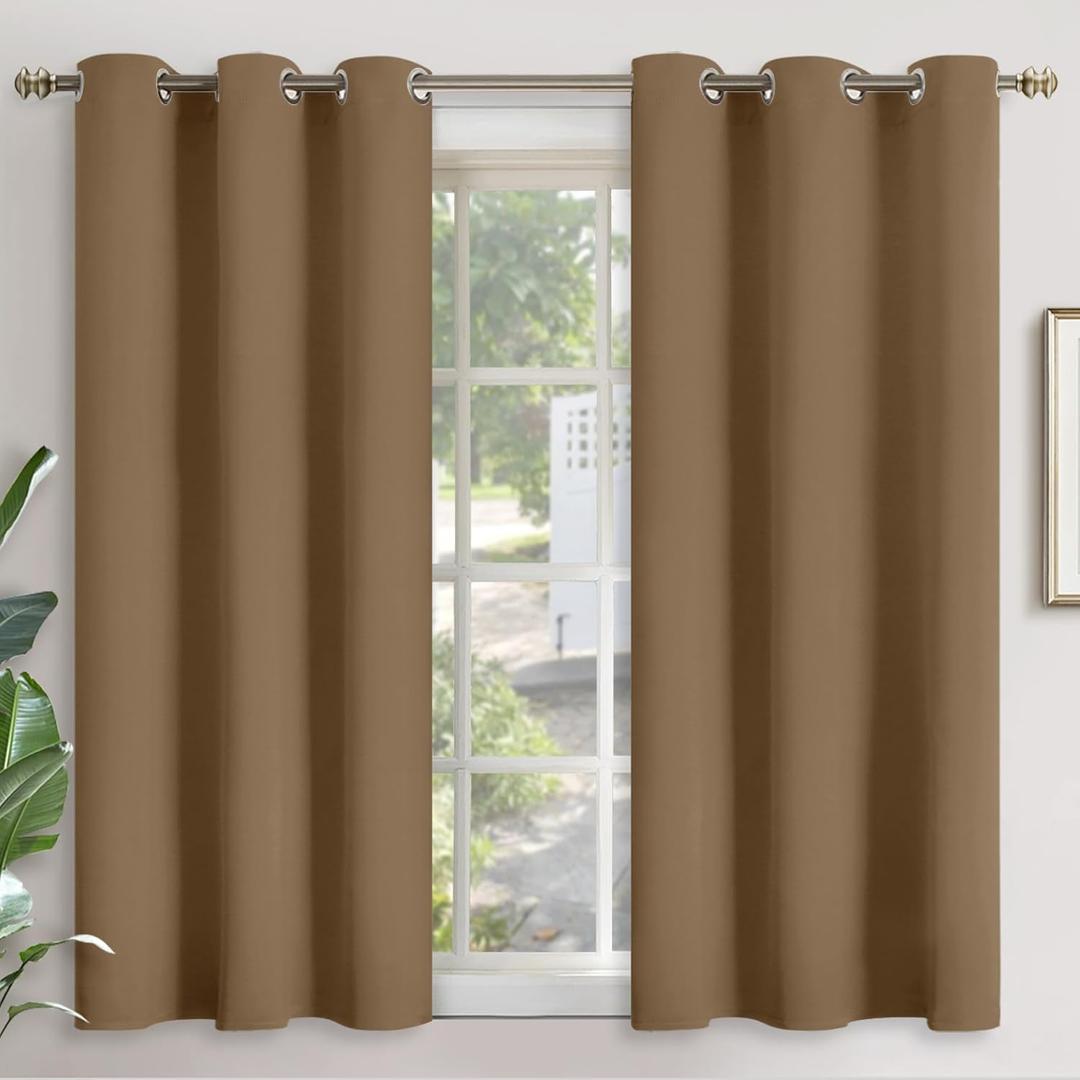 YoungsTex Taupe Blackout Curtains 45 Inches Length - Short Thermal Insulated Drapes with Grommet Room Darkening Privacy for Bedroom Window, 2 Panels, 42 x 45 Inch