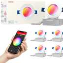 3" LED Recessed Canless Smart Wafer Downlight, WiFi APP & Voice Control, 120VAC, 7W, 420LM, RGB + 2700K-6000K, ETL & FCC & IC, Wet Rated, Compatible with Alexa/Google Home, White - 4 Packs