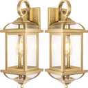 2-Pack 18 Gold Light Fixtures Outdoor Wall Lights Exterior Lanterns, Brass Porch Lights Outside Anti-Rust Aluminum Patio Lights for House Clear Glass Wall Mount Lighting, IP65 Waterproof