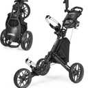 3 Wheel Golf Push Cart: Lightweight Golf Walking Cart, Compact Folding Golf Trolley, with Phone Holder, Foot Brake, Cup, Umbrella Holder, Cooler, Gray