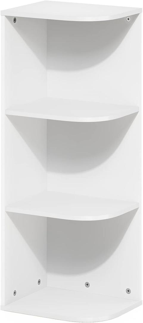 Furinno PASIR Book Shelf, 3-Tier Corner Bookshelf with Open Shelf, Standing Bookcase, 9.3 x 12 x 31.5 for Organization and Storage, for Living Room, Bedroom, Home Office, White