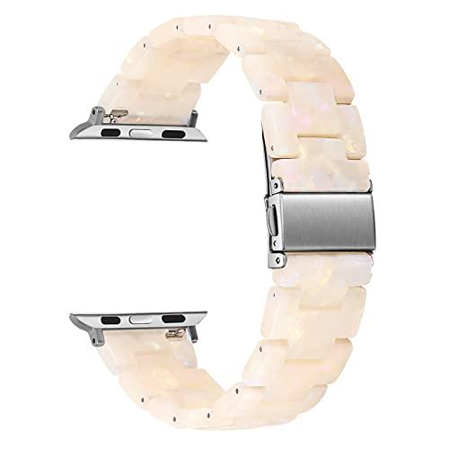 Greaciary Resin bands Compatible with Apple Watch,Lightweight Resin Barcelet with Stainless Steel Buckle Replacement For iWatch Series or Women Men (Shell42)