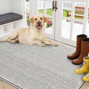 REFETONE Indoor Doormat, Front Door Mat 32"x48" Absorbent Rubber Backing Non Slip Back Door Mats, Washable Low-Profile Inside Floor Mat Door Rugs for Entryway, Resist Dirt Mud Mat for Dogs, Grey