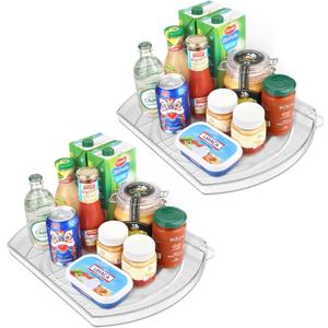 Lazy Susan Turntable for Refrigerator, Square Turntable Organizer for Fridge Cabinet, Pantry, Countertop | 16.5" x 11.1" (Rectangle 2 Pack - Clear)
