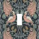 Rougui Decorative Switch Plate Covers William Morris Green Plant Boho Leaf Pink Peacocks 1 Gang Wall Plate Single Toggle Light Switch Cover Plate Jumbo Electrical Switchplate Receptacle Faceplate