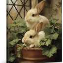 Botanical Bunny Easter Wall Art Print Cottagecore Rabbits Canvas Painting Picture Spring Easter Wall Decor for Home Farmhouse 8x10 Inch Framed