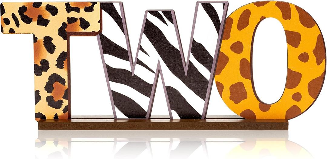 Jungle Safari 2-Letter Table Centerpieces - Baby Shower & Toddler Birthday Decor, Wooden Giraffe, Zebra & Leopard Prints