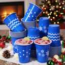 Jingmore 60 Pcs Winter Plastic Cups Bulk 16 oz Snowflake Disposable Winter Party Cups Stripes Polka Dots Drinks Cup for Christmas Holiday Birthday Baby Shower Party Supplies(Blue White,Snowflake)