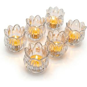 Tulip Votive Candle Holders Set of 6, Tea Light Candle Holder Glass for Table Centerpiece, Tealight Candle Holders for Wedding Déco, Birthday, Anniversary, Parties, and Holiday (Clear)