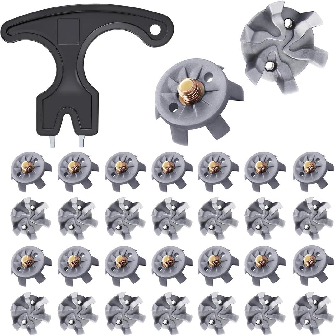 31Pcs Golf Spikes Set 30 Golf Shoe Spikes Replacements with 1 Black Cleats Spanner Metal Thread Screw 6 mm Dia Shoe Cleats Suitable for Use on Lawns or Golf Courses