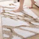 DEXI Soft Plush Bathroom Mat, Non Slip Washable Bath Rug, Absorbent Bathmat for Shower Tub Sink Toilet, 24x43, White and Beige