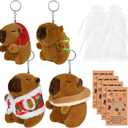 12 Pcs Valentine's Capybara Ornaments and Party Favors, 4 Plush Keychains 4 Organza Bags 4 Greeting Cards, Cute Capybara Gift Set for Women Friends, Adult Birthday Valentine's Day Party Supplies