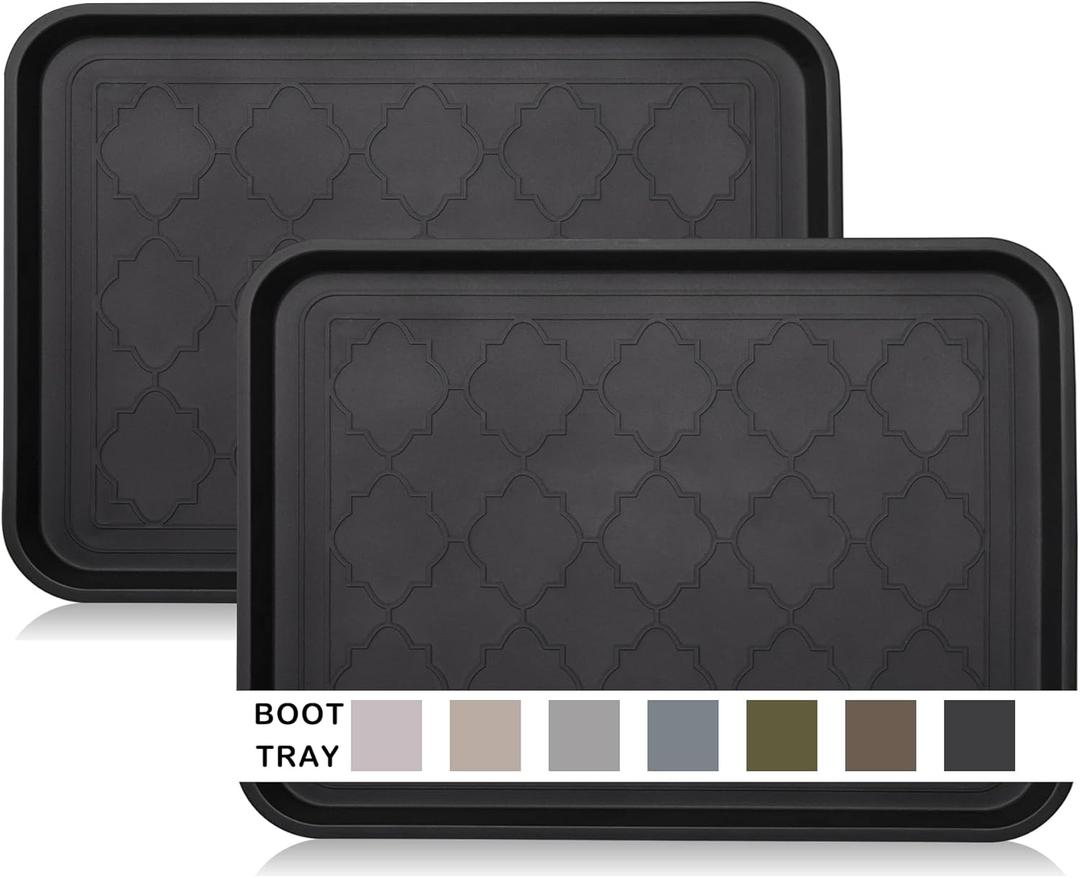 Boot Tray for Entryway Indoor, Heavy Duty Shoe Mat Tray 2 Packs, 16.7"x12.8" Waterproof Shoes Trays with Raised Edge, Outdoor Multi-Purpose Mats for Boots, Garden, Pets (Black)