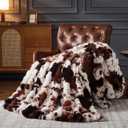 RYNGHIPY Faux Fur Blanket for Couch Cozy Fluffy Plush Bubble Bed Blanket Thick and Warm Throw Blanket for Sofa Bedroom Living Room Cow Print Blankets (Cow-Brown, 51''x63'')