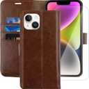 MONASAY Wallet Case Compatible for iPhone 13 mini, [Glass Screen Protector Included] [RFID Blocking] Flip Folio Leather Cell Phone Cover with Credit Card Holder, 5.4-inch, Brown