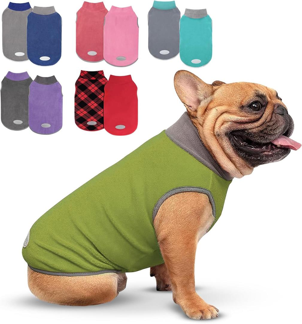 cyeollo 2 Pack Dog Sweater Fleece Vest Dog Sweatshirt Reflective Lightweight Pet Clothes for Small Dogs Boy Girl Pet Apparel, Grass Green & Grey L