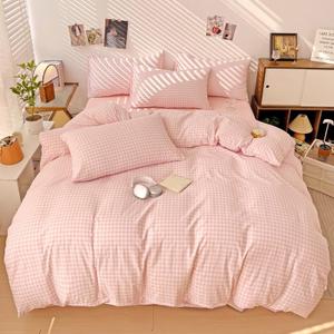Kimko Pink Buffalo Plaid Duvet Cover Set,Grid Checkered Bedding Set with Zipper Closure,Gentle,Soft,Home Cozy and Breathable 3Pcs:1 Duvet Cover+2 Pillowcase (# 011, Full-71''X87'')