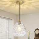 Glass Pendant Lights Kitchen Island, Brass Gold Pendant Lighting Fixtures, Modern Hanging Ceiling Light with 8.27'' Hammered Glass Shade for Farmhouse Dining Room Bedroom Hallway(1 Pack)