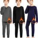 Resinta Kids Boys Thermal Underwear Set - Fleece Lined Base Layers Top & Bottom Toddler Long Johns for Cold Winter (4T, Black, Dark Grey, Navy Blue)