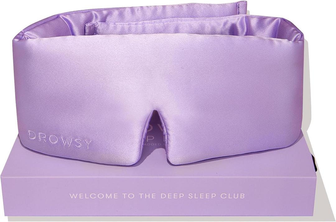 DROWSY Silk Sleep Mask - Face-Hugging, Padded Cocoon for Luxury Sleep in Total Darkness - 100% Pure Mulberry Silk (Lavender Haze)