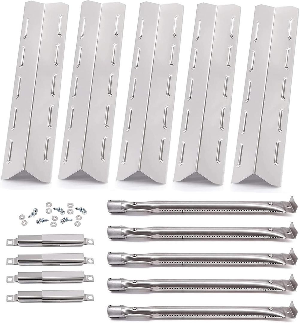 Hiorucet Grill Replacement Parts for Kenmore 5 Burner 146.47468610, 146.23680310, 146.47469610, Kenmore 4 Burner 146.34611410, 146.34611411, Stainless Steel Heat Plate, Pipe Burner, Carryover Tube.
