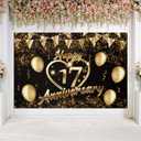Happy 17th Anniversary Backdrop Banner Decor Black Gold  Glitter Love Heart Happy 17 Years Wedding Anniversary Party Theme Decorations for Women Men Supplies