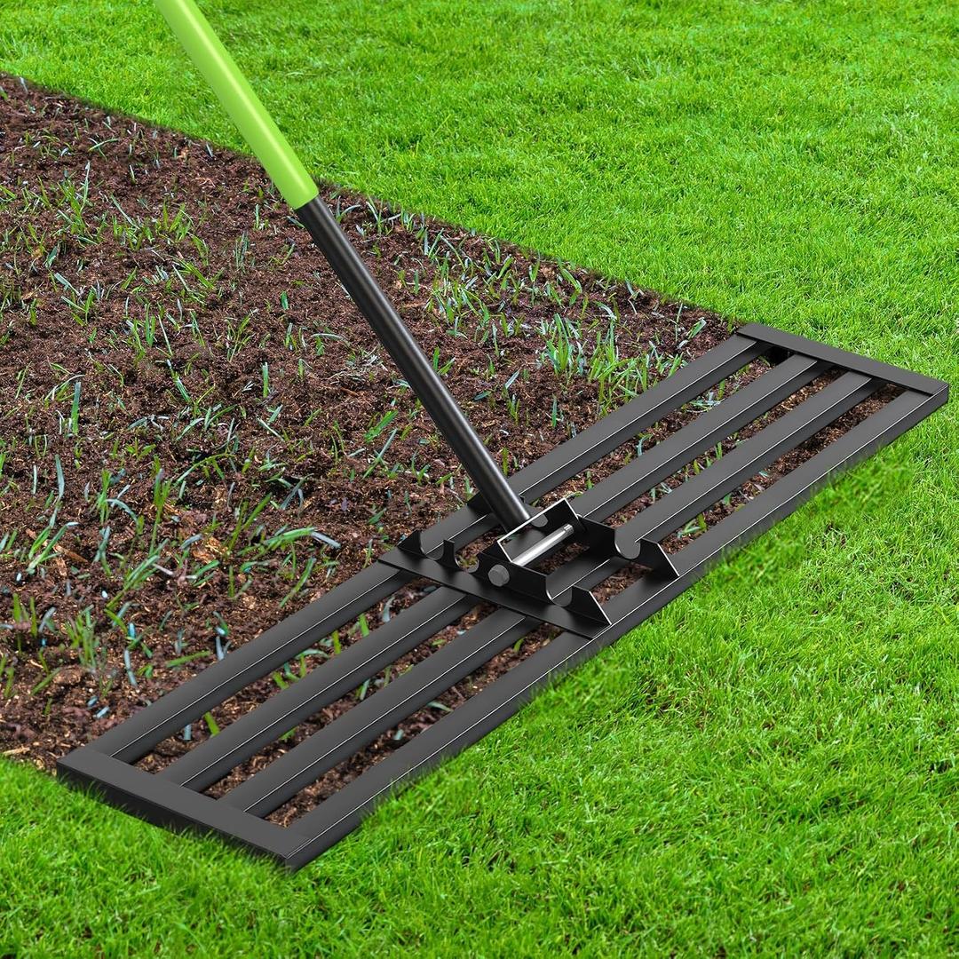 Seeutek Lawn Leveling Rake, 45" x 10" Heavy Duty Yard Leveling Rake Tool with 0-180° Adjustable Handle, 6.5FT Steel Handle Lawn Leveler for Yard Garden Golf, Ease Level Soil Sand Dirt Surface