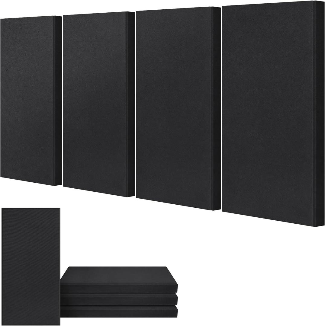 UMIACOUSTICS 4 PCS Acoustic Panels, 2 Thick 23.6" x 11.8" Fiberglass Sound Proof Wall Panels, Sound Absorbing Panels for Studios, Office, Home Theater, Deep Black
