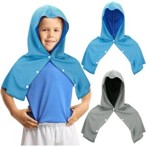 Peryiter 2 Pack Mini Kids Cooling Hoodie Towels for Neck and Face Cooling Towels UPF 50 Sun Protection Lightweight Soft Breathable Neck Head Wraps Cold for Kids Exercise Activities Sport Workout