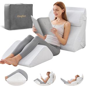 Kingfun 4PCS Orthopedic Bed Wedge Pillow Set for Sleeping, Post Surgery Memory Foam Support Pillows for Back, Neck and Leg Pain Relief, Adjustable Triangle Pillow - Acid Reflux, Anti Snoring & GERD