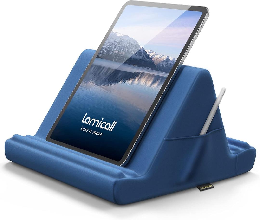 Lamicall Tablet Pillow Holder, Pillow Soft Pad - Bed Tablet Stand for Lap with Pocket & 4 Viewing Angles, for iPad Pro 11, 10.5, 12.9 Air Mini, Kindle, 4-13" Devices, Royal Blue