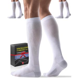 3 Pairs Easy On/Off Compression Socks - 15-20 mmHg Moderate Support Socks with Cushioned Sole and Seamless Toe, Size: Large-X-Large