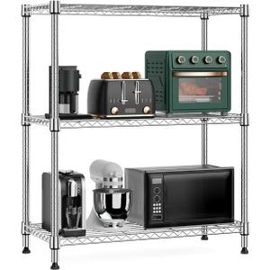 750 lbs 3 Tier Storage Rack Metal Wire Shelving Unit, Storage Standing Shelf Organizer for Laundry Bathroom Kitchen Pantry Closet Garage Basement Utility Room, Chrome 13.8" D x 29.5" W x 35.5" H (3 tier 13.8" D x 29.5" W x 35.5" H)
