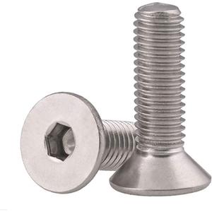 3/8-16 x 1-1/4" Flat Head Socket Cap Screws Countersunk Bolts, Allen Socket Drive, Stainless Steel 18-8, Fully Threaded, Bright Finish, 10 PCS