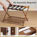 Smart FENDEE 26.77 Fully Assembled Dark Walnut Luggage Racks with Folable Storage Shelf, 5 Heavy-Duty Straps Bamboo Suitcase Stand, Luggage Holders for Guest Room, Bedroom, Hotel