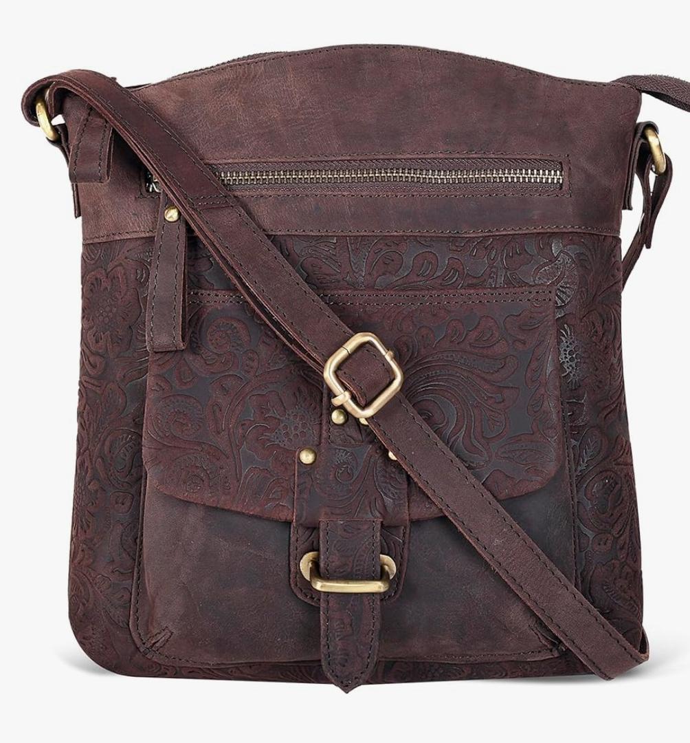 Oak Leathers Leather Crossbody Bag For Women With Adjustable Sling Strap - Medium Size Crossover Shoulder Handbag Purse