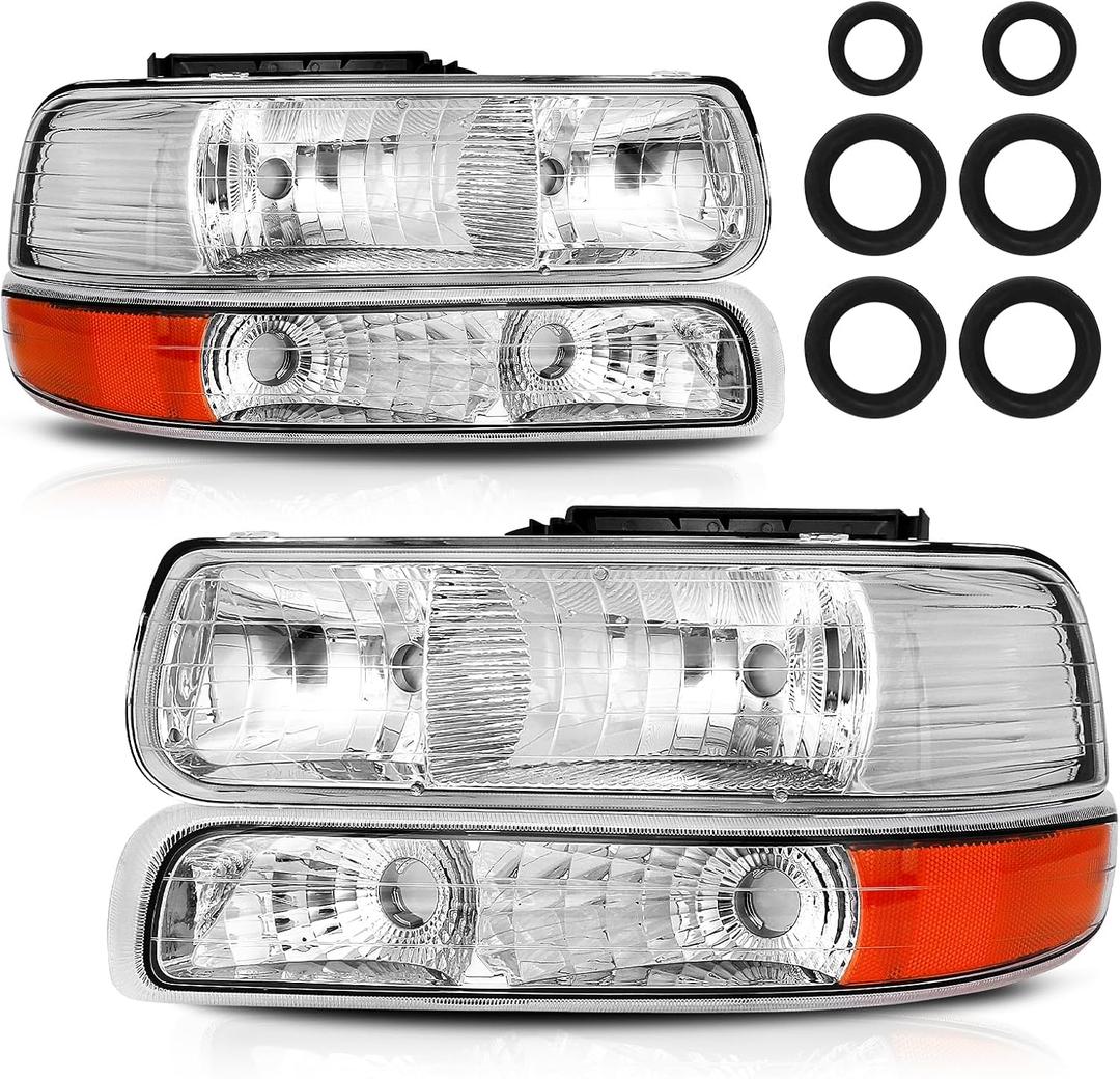 Headlight Assembly Fit For 1999 2000 2001 2002 Chevy Silverado 99 00 01 02 Silverado Headlights 1500 2500 1500HD 2500HD 3500HD/00-06 Chevy Tahoe Suburban 1500 2500