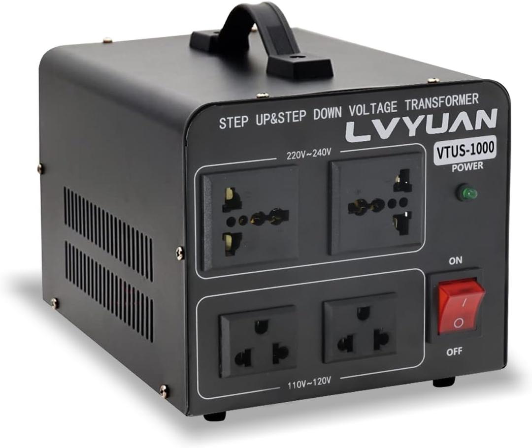 LVYUAN Voltage Converter Transformer 1000 Watt Step Up/Down Convert from 110V-120V to 220V-240Vt and from 220V-240V to 110V-120V with 2 US outlets, 2 Universal outlets, Resettable Circuit Breaker
