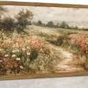 Framed 3D Textured Wall Art, Vintage Landscape Wall Decor Painting, Hand Drawn Sandstone Country Watercolor Floral Pictures Artwork for Living Room Bedroom Home Decor 12x16 inch Wood Frame