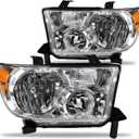 Headlight Compatible with 2007-2013 Toyota Tundra Headlights Replacement for 2008-2017 Toyota Sequoia Without leveling system with Black Housing Amber Reflector (Chrome Housing - Pair Set)