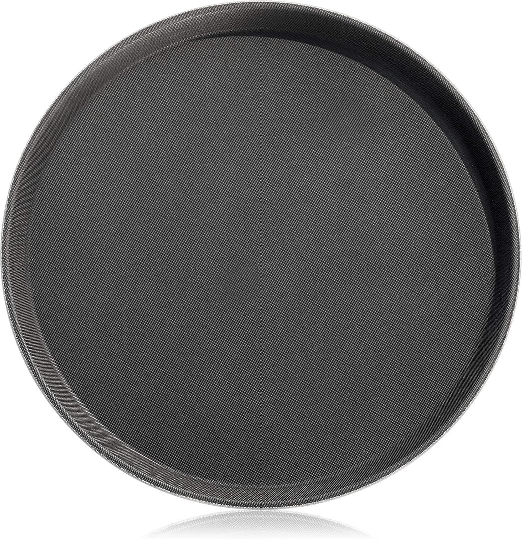 New Star Foodservice 24913 Non-Slip Tray, Plastic, Rubber Lined, Round, 11-inch, Black
