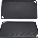 GasSaf Cast Iron Reversible Griddle, Double Sided Grill Pan Perfect for Stove Tops and Gas Grills, 20 Inch x 10 Inch