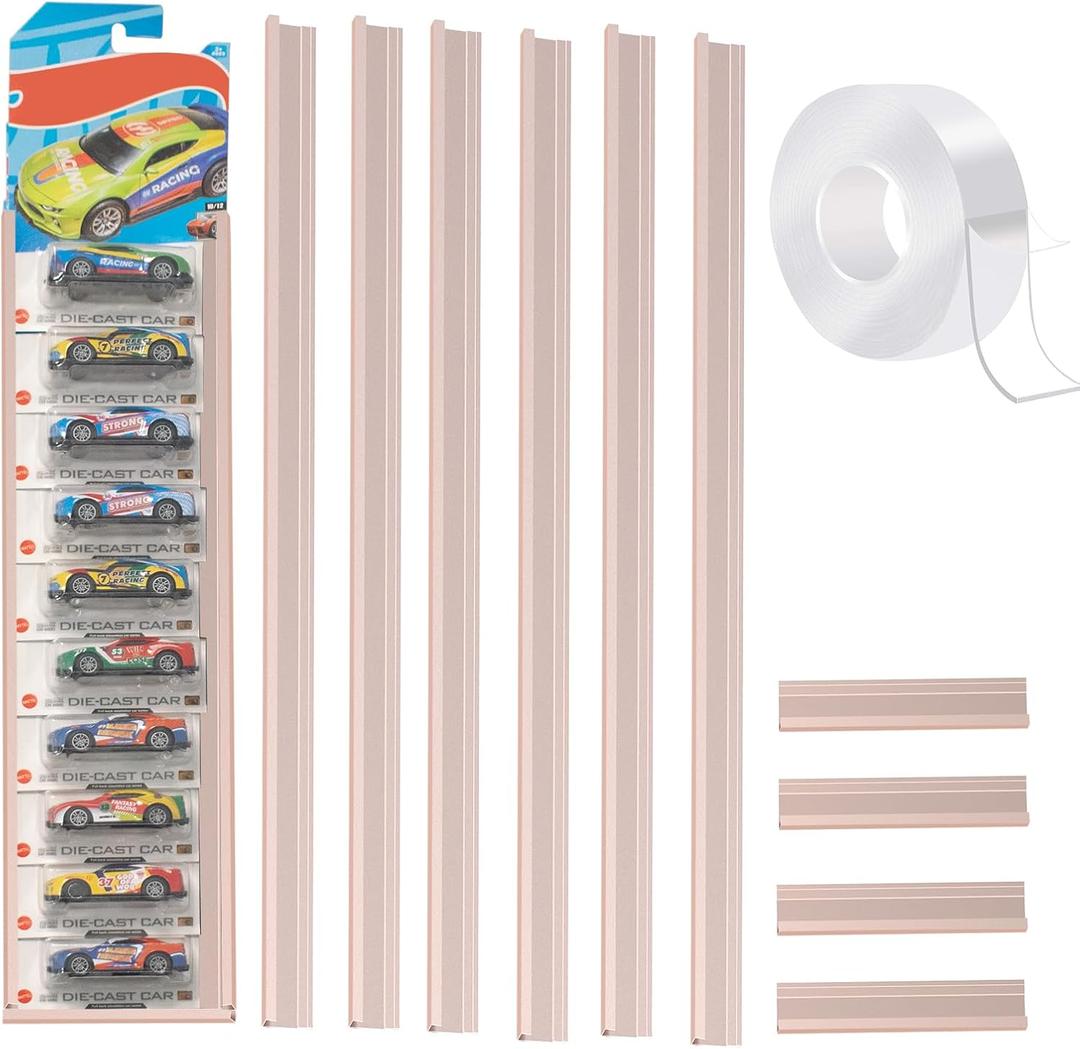4 PCS Model Car Display Case Wall Mount Holds Up to 40 Cars Diecast Blister Packed Toy Car Organizer Compatible with Packaged Car Toy Car Storage Display Case Display Shelf Rack Wall Storage Rose Gold