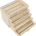 Necklace Organizer Box 5 Drawers Necklace Holder Organzer with 30 Compartments Velvet Necklaces Display Case with Lid Acrylic Jewelry Organizer for Necklace Pendant Chains (Beige)