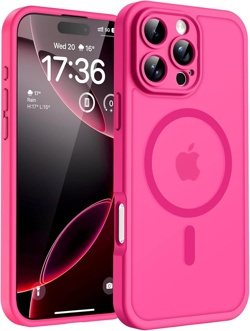 TOCOL for iPhone 16 Pro Max Phone Case Compatible with Magsafe Full Camera Protection Drop Protection Magnetic Translucent Matte Back Bumper Phone Case for 16 Pro Max 6.9-Inch (Hot Pink)